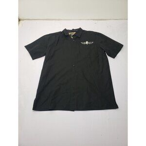 Harley-Davidson Mens Medium Black Button Up Shirt Skull Wings Graphic Biker